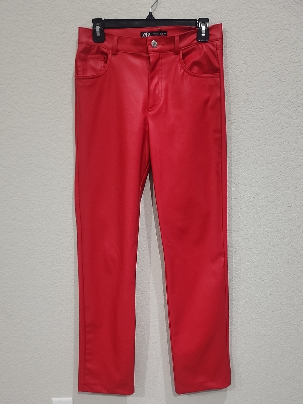 Zara Red Faux Leather Straight Leg Mob Wife Bikercore Party Designer Motorcycle